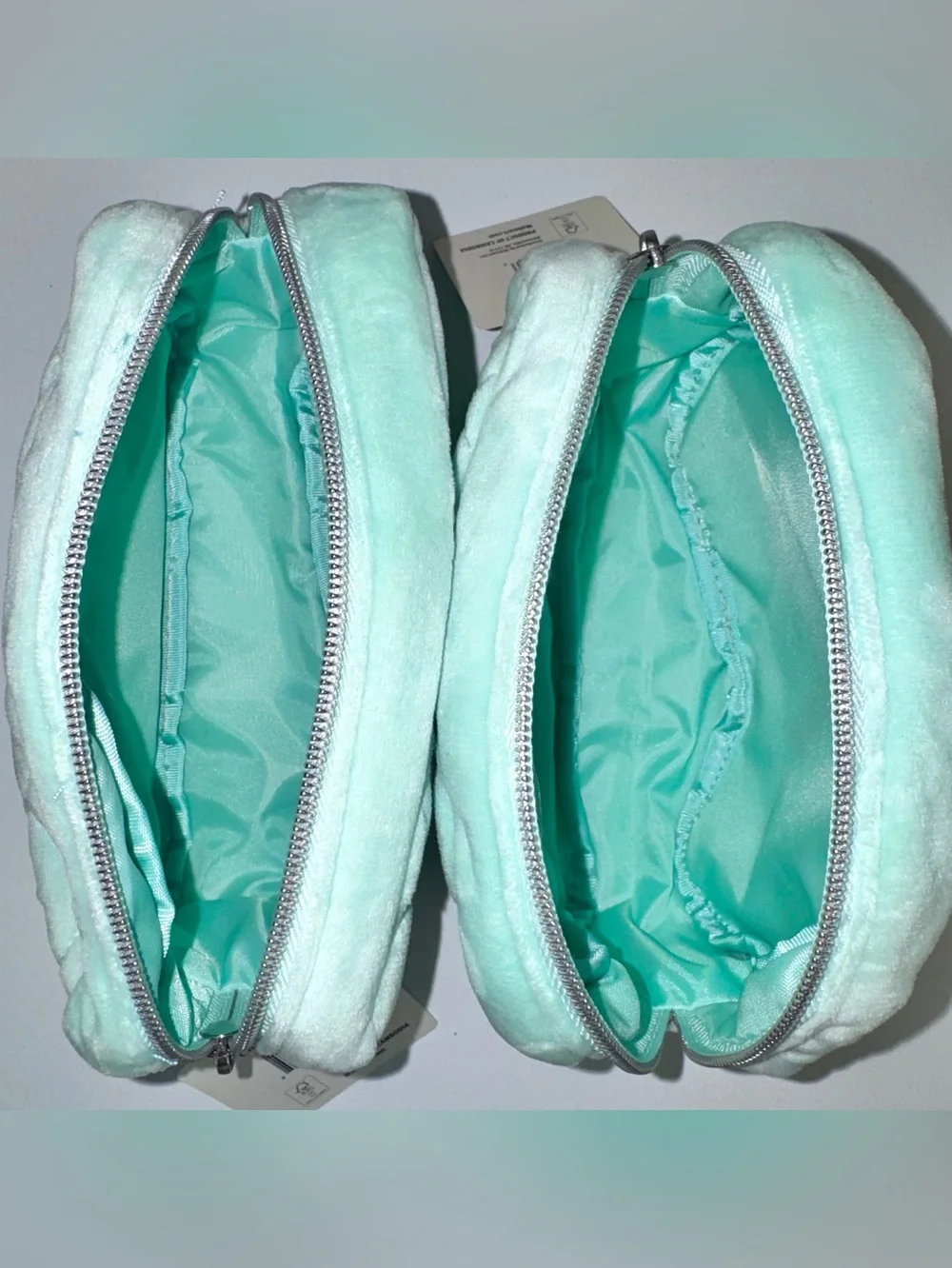 Bow Embroidered Velvet Makeup Bag Turquoise Pink Lot of Two NWT